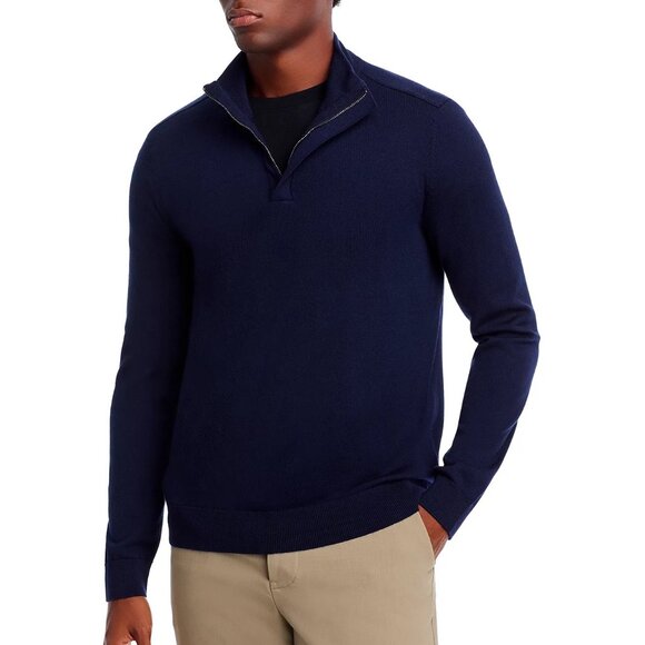 Hugo Boss Men's Long Sleeve BOSS Lorman 1/4 Zip Pullover Wool Sweater Dark Blue - Picture 1 of 7